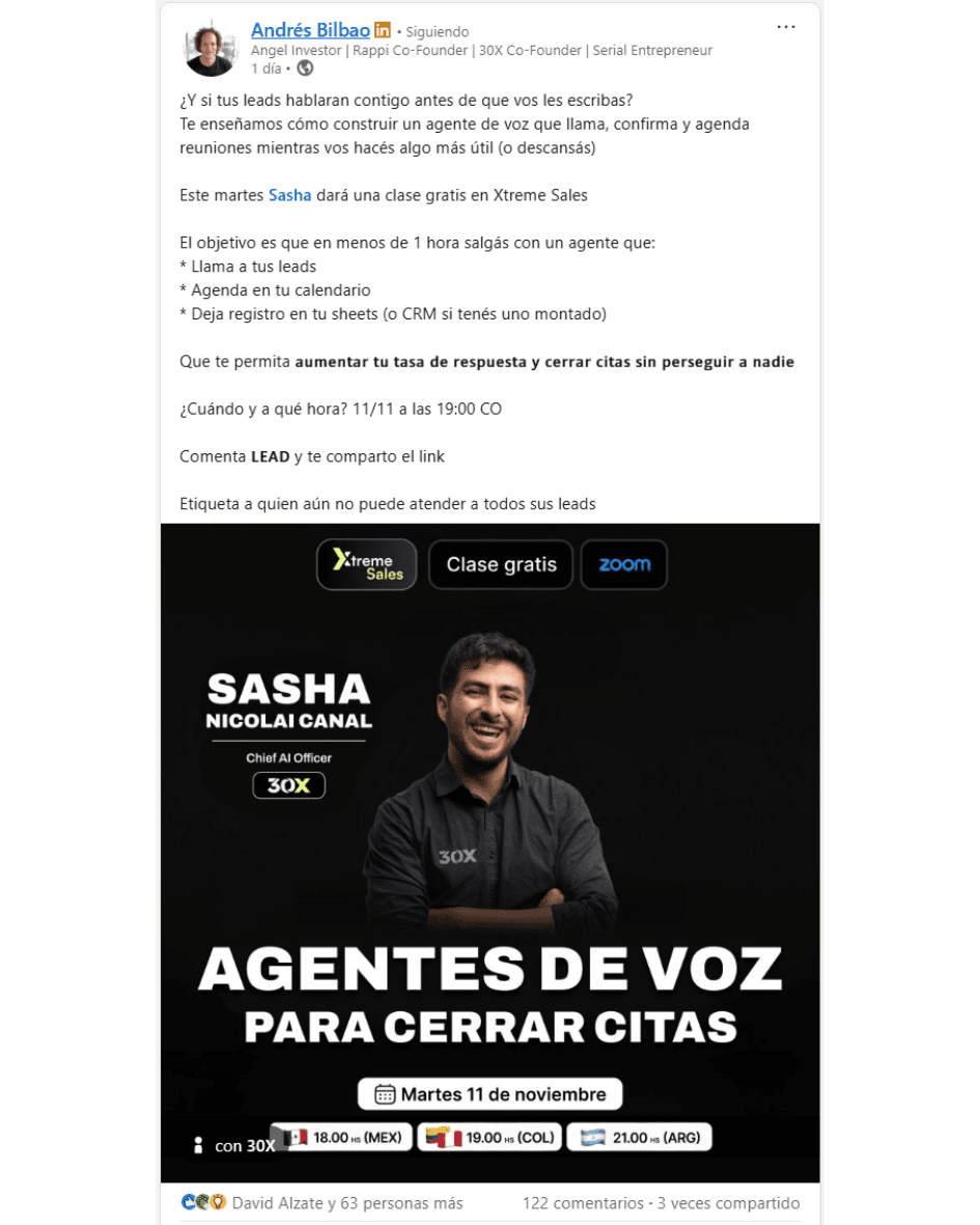 30X - Webinar educativo con Sasha Nicolai sobre agentes de voz para cerrar citas